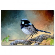 Blue Wren on Branch Acrylic Wall Art Bird Print Painting Hanging 90cm   332322593415